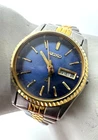 Vintage Seiko Quartz Two-Tone Watch w Blue Dial