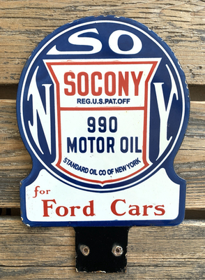 #ad VINTAGE 8x12quot; SOCONY 990 MOR OIL for Ford Cars GASOLINE PORCELAIN MOTOR OIL SIGN $165.00