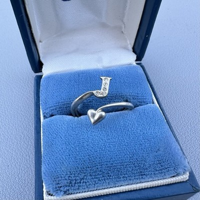 J Monogramm Sterlingsilber Initiale Bypass Herz Strass Ring 925 Gr. 7 8 9