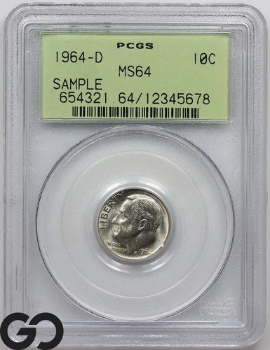 1964-D Roosevelt Dime PCGS MS 64 ** Old Green Generation Label!
