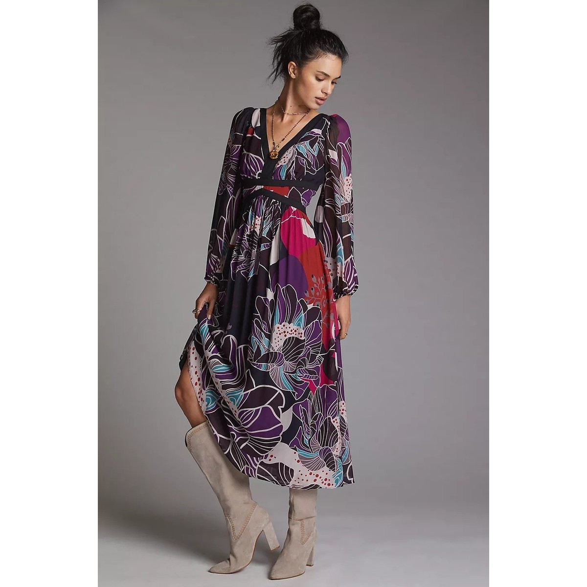 let me be floral midi dress New Anthropologie Let Me Be Floral Midi Dress $198 SMALL Black Motif