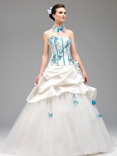 Duchesses corset ruched white dark blue wedding dress wedding dress flowers