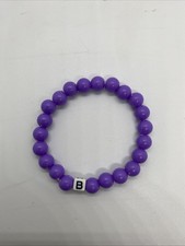 Handmade Elastic Purple Beaded Bracelet With Letter B Bead