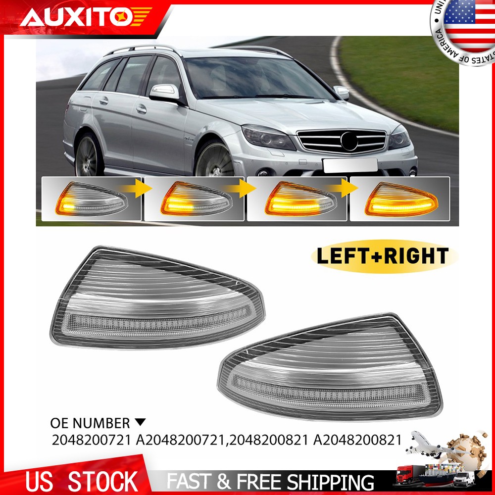 For Mercedes-Benz W204 S204 W639 LED Side Mirror Turn Signal Light Clear Lens