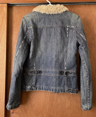 Vintage Abercrombie & Fitch Utility Quilted Denim Jacket Sherpa Collared Women L - Picture 6 of 9