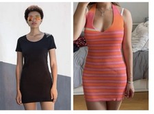 Forever 21 Women's Short Black T- Shirt Dress + pink & orange striped Dress. SM