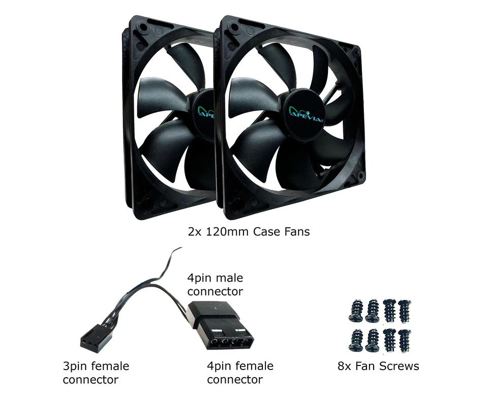 APEVIA AF212S-BK 120mm 4pin Molex & 3pin Motherboard Silent Black Case Fan - Image 4 of 4
