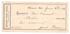 #1512 Clements California 1888 Farmers' Trade Union Jacob Harris Charles Bennert