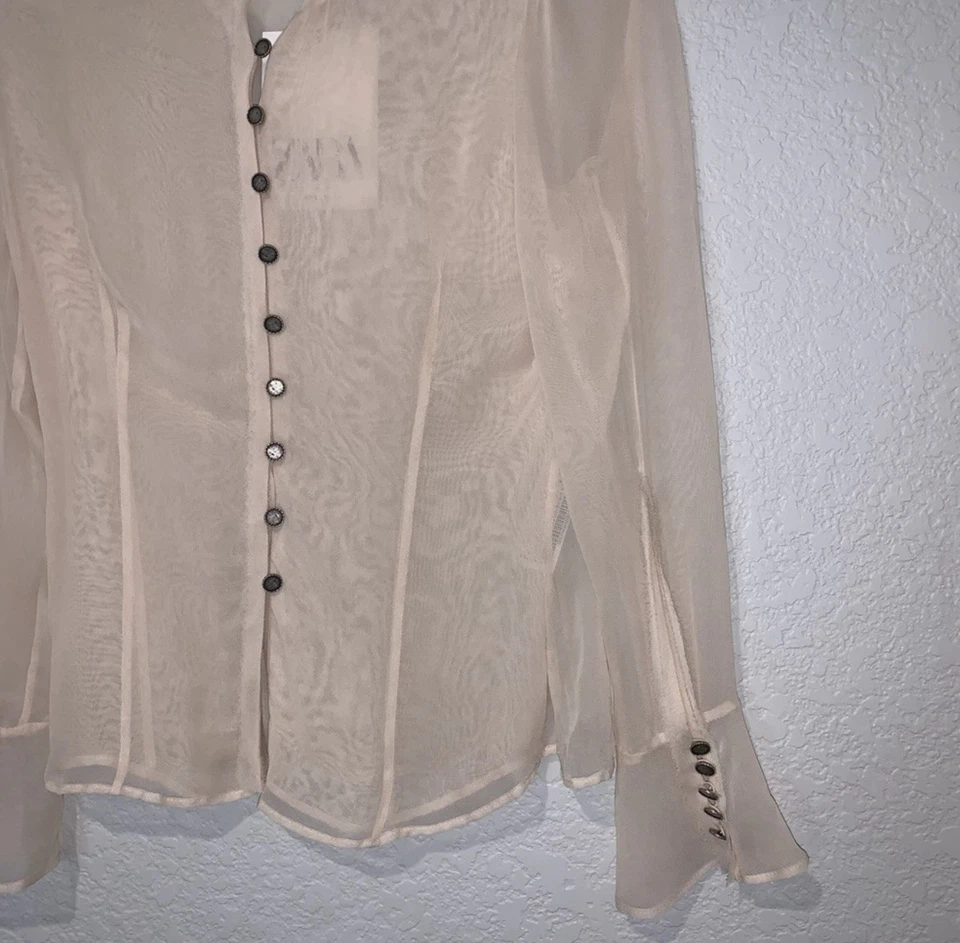 Nueva Camisa Victoriana Zara $89 Studio Collection Semi Transparente Rosa 6929/400 Pequeña Foto 2 de 4