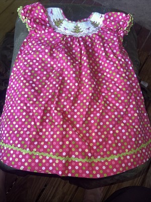 Orient Expressed  Size 18 Months 100% Cotton Polka Dot Christmas Dress Smocked