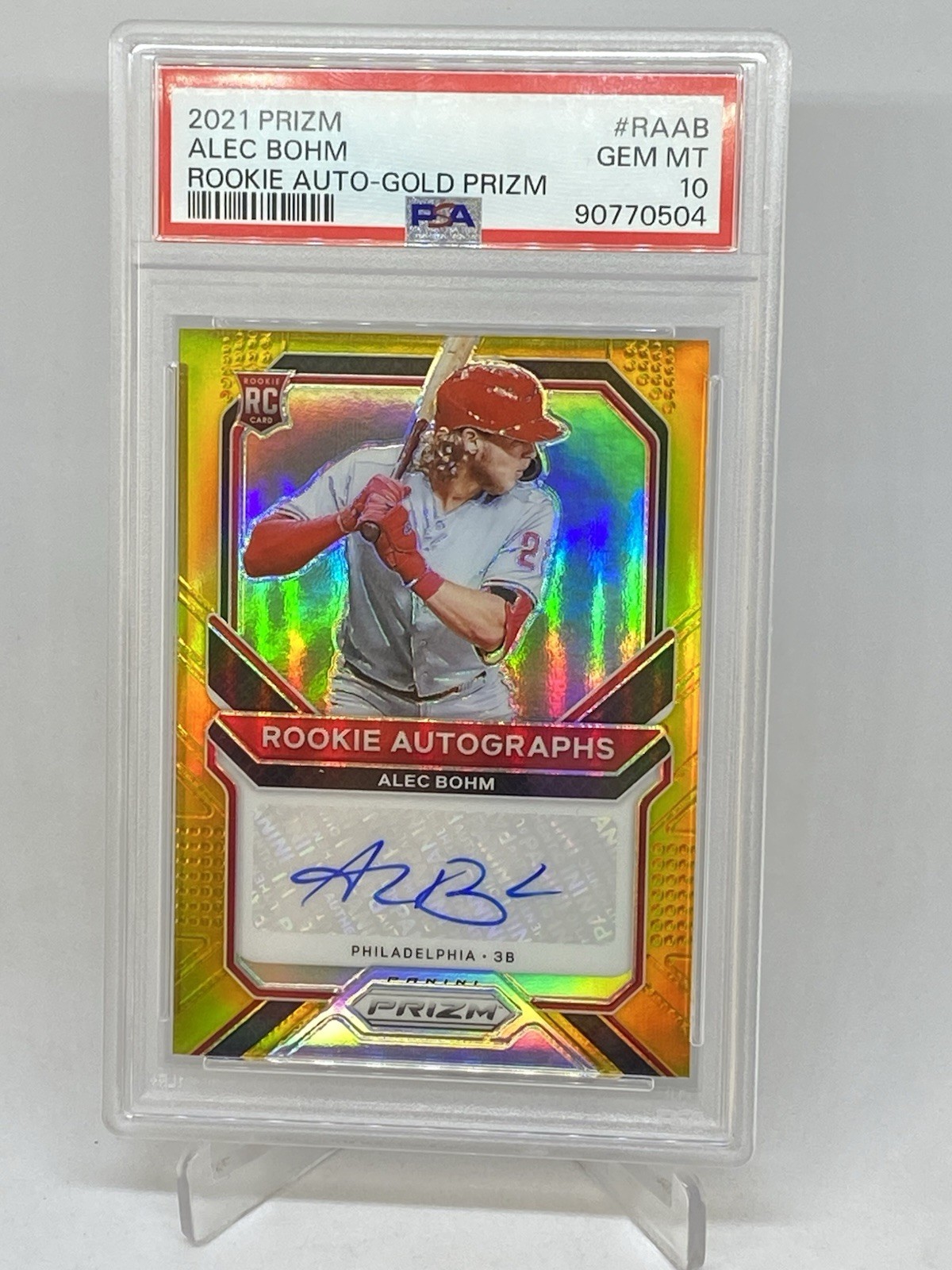 ALEC BOHM 2021 ROOKIE RC AUTO GOLD PRIZM 01/10 REFRACTOR PSA 10 GEM MINT POP 1