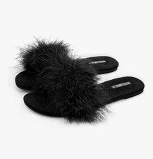 Women's Fluffy Feather Slippers Fur Slide Flat Sandals Cozy Slip On Stylish Flat