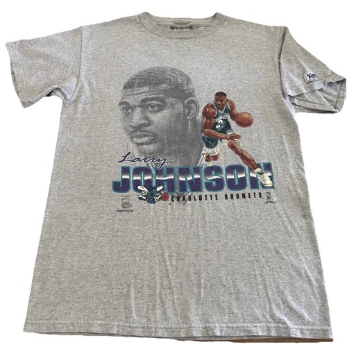 rare Vintage 90s Larry Johnson Charlotte Hornet T-Shirt Nutmeg USA Medium Small - 第 1/10 張圖片