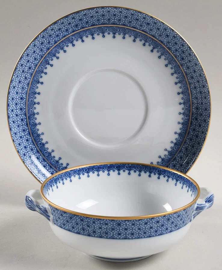 Mottahedeh Blue Lace Cream Soup & Saucer