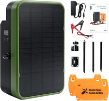 Solar Powered Electric Fence Charger, Energizer with Stand, Adjustable 5Kv-9Kv O