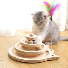 Wooden Cat Toy Tower – 2/3 Levels Interactive Track & Ball Training Toy for Cats