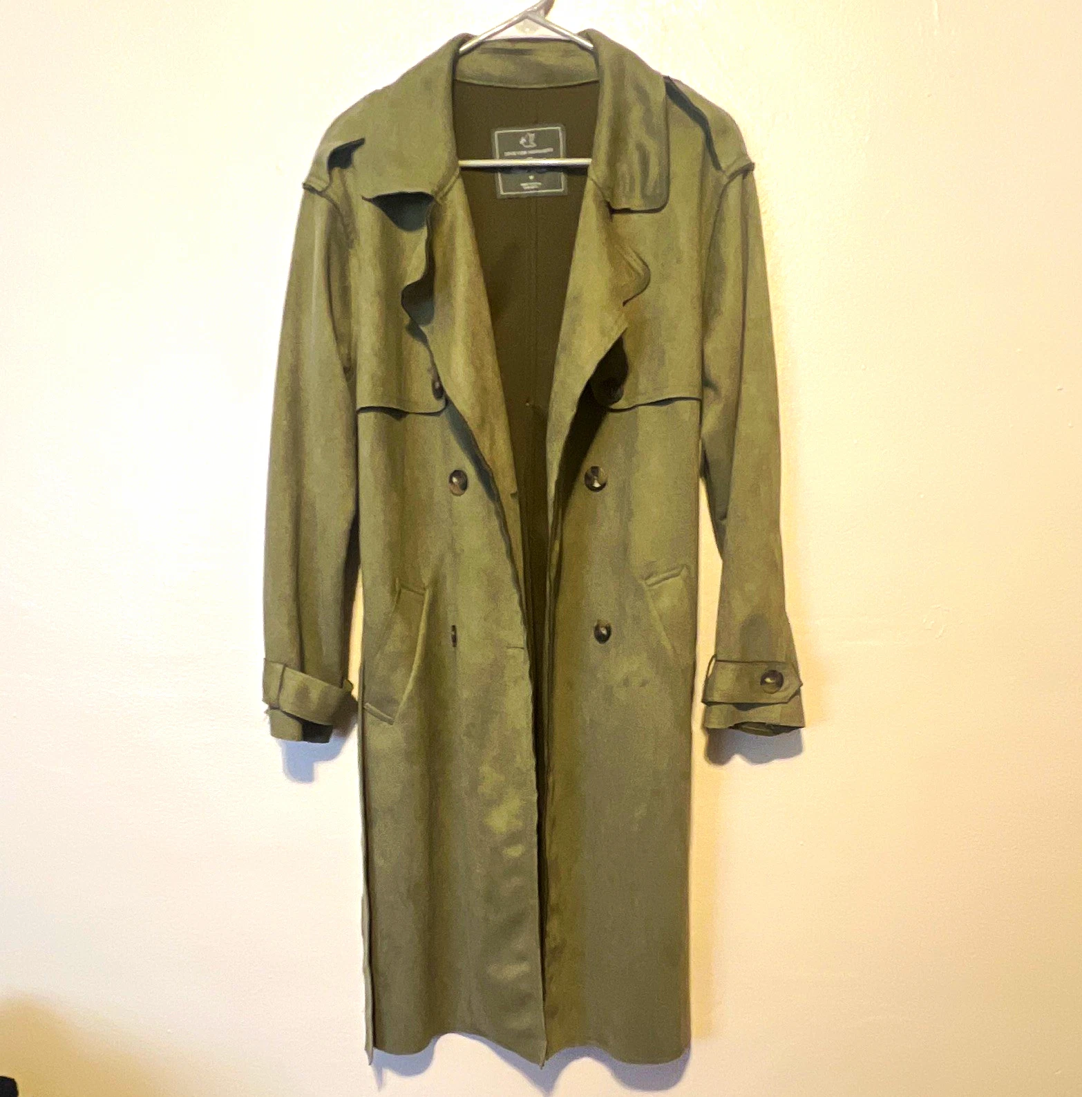 Love For Humanity Black Label Men's Long Belted Lined Green Trench Coat M image 1