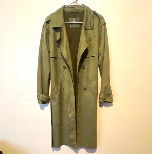 Love For Humanity Black Label Men's Long Belted Lined Green Trench Coat M - product listing photo