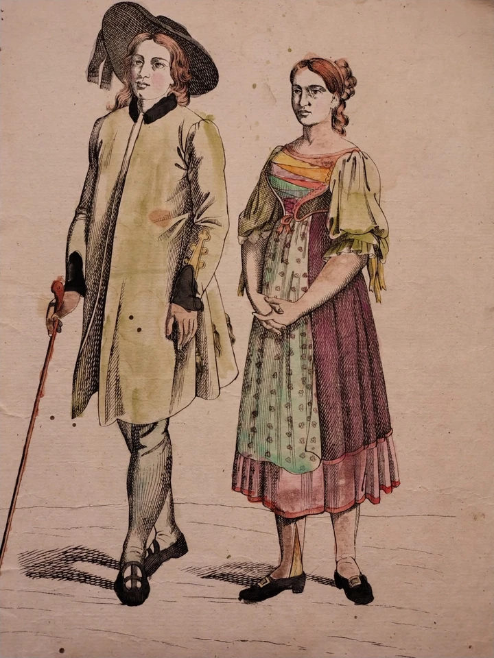 ORIG. aquarellierte Lithografie ~1825 Tracht Schlesien Polen Polska Trentsensky - Bild 3 von 4