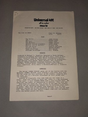 1971 Two-Lane Blacktop James Taylor Original Universal Press Kit 5 Pages