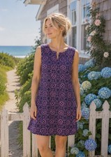 Talbots Pink Navy Geometric Medallion Pique Sheath Dress Size 10 Sleeveless