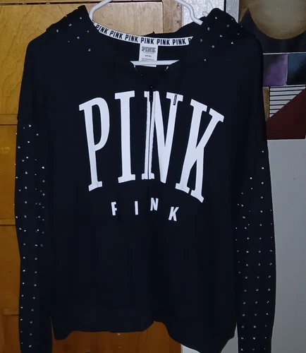 UNDERCOVER Felpa con cappuccio e zip intera ROSA Victoria's Secret media strass borchiata OVERSIZE