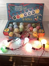 Vintage Noma Ice Frosted Sugar Plum Snowball Globe Lights 23 Christmas Bulbs MCM
