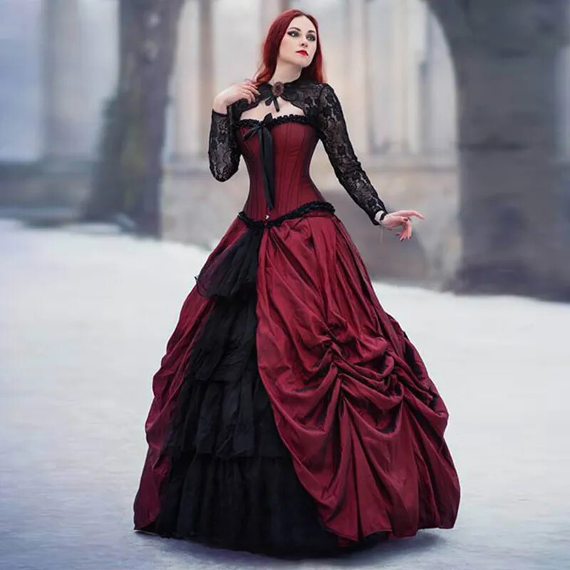Retro Gothic A-Line Wedding Dresses Black And Red Vampire Medieval Bridal Gowns | eBay Retro Gothic A-Line Wedding Dresses Black And Red Vampire Medieval Bridal Gowns | eBay
