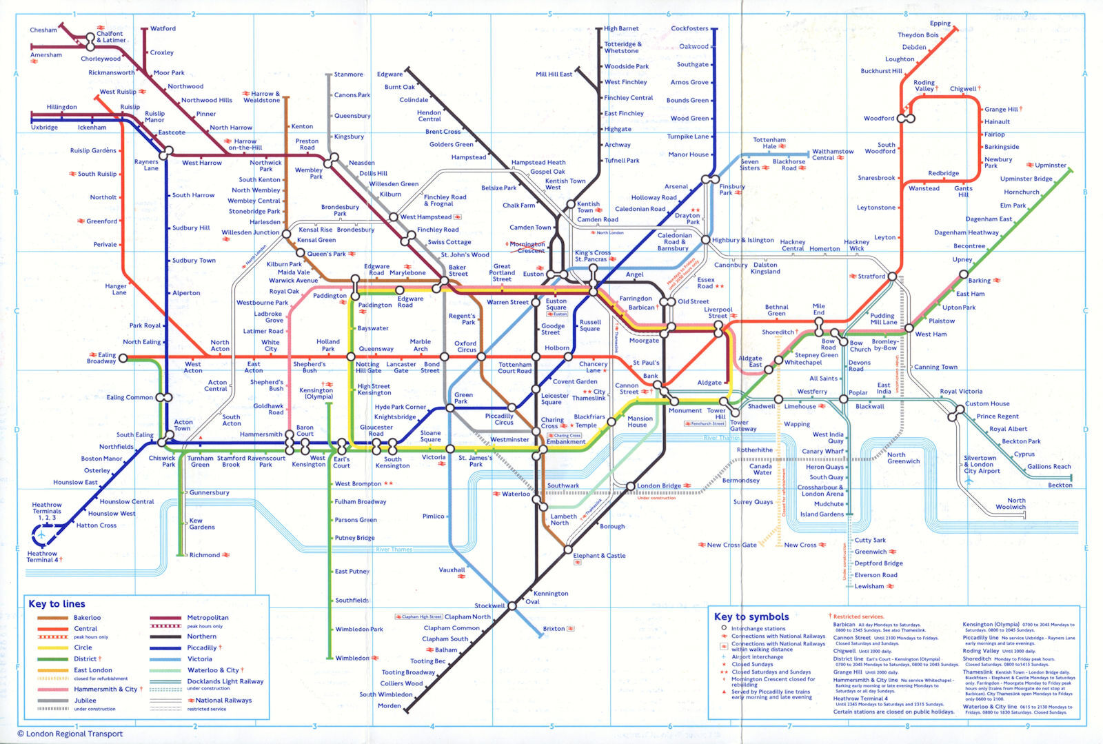 LONDON UNDERGROUND tube map East London line shut. Lewisham DLR u/c ...