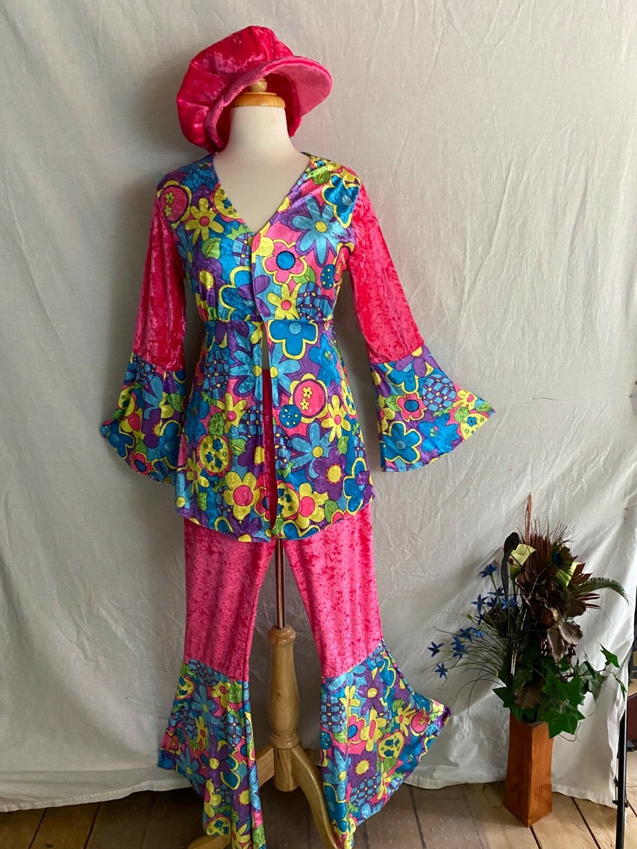 Franco Hippy Chic Costume Halloween Pink Flower Power Top Bell