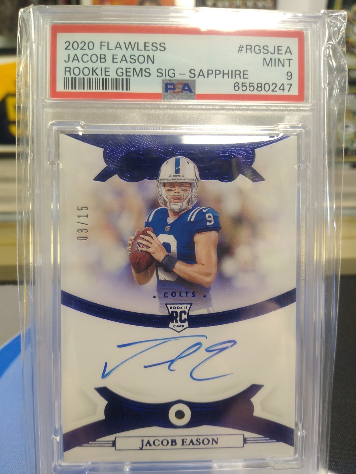Jacob Eason Panini Flawless Rookie Gems Signatures #RGSJEA Sapphire