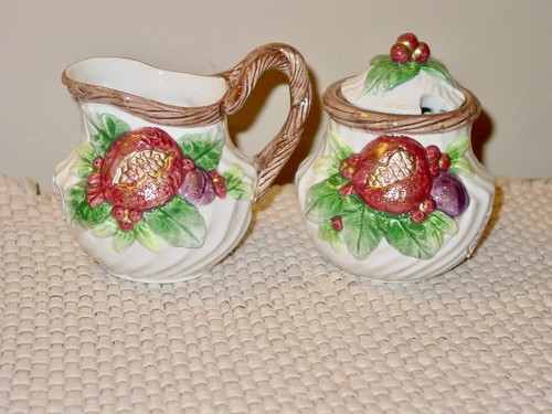 Fitz And Floyd Winter Obstdeckel Zuckerdose und Milchkännchen 1993 - Bild 1 von 3