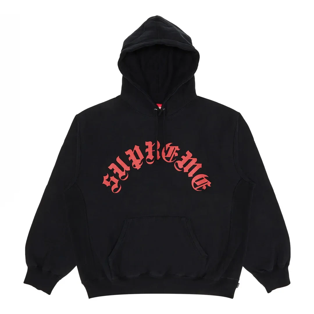 Sweat à capuche Supreme Old English Arc Logo noir/rouge