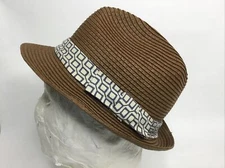 BRONER Brown Paper Beach Striped Fedora Hat Sz MEN’s Medium