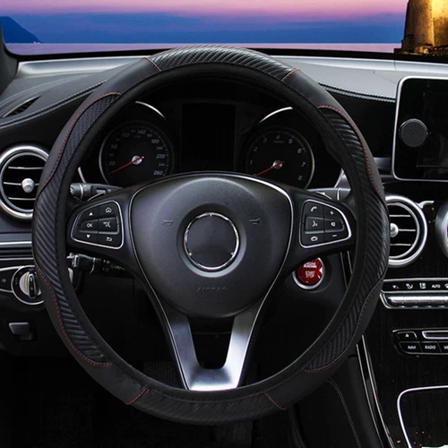 Cubierta Volante Coche Fibra Carbono Cuero PU Universal Antideslizante Accesorios - Imagen 6 de 19