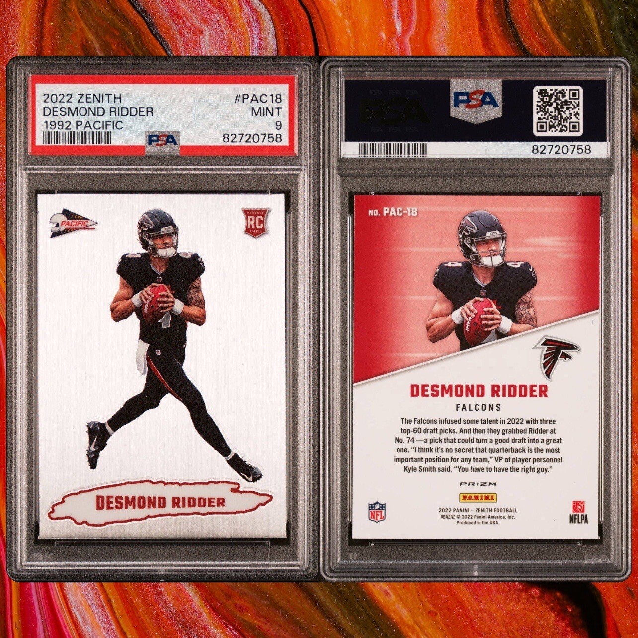 2022 Panini Zenith Desmond Ridder Rookie '1992 Pacific Silver PSA 9 Mint Falcons
