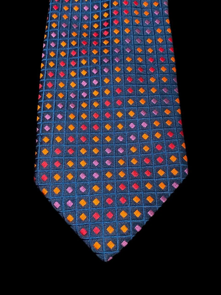 Corbata John W. Nordstrom bordada de seda azul marino diamantes a cuadros 60 en Italia hecha Foto 4 de 4