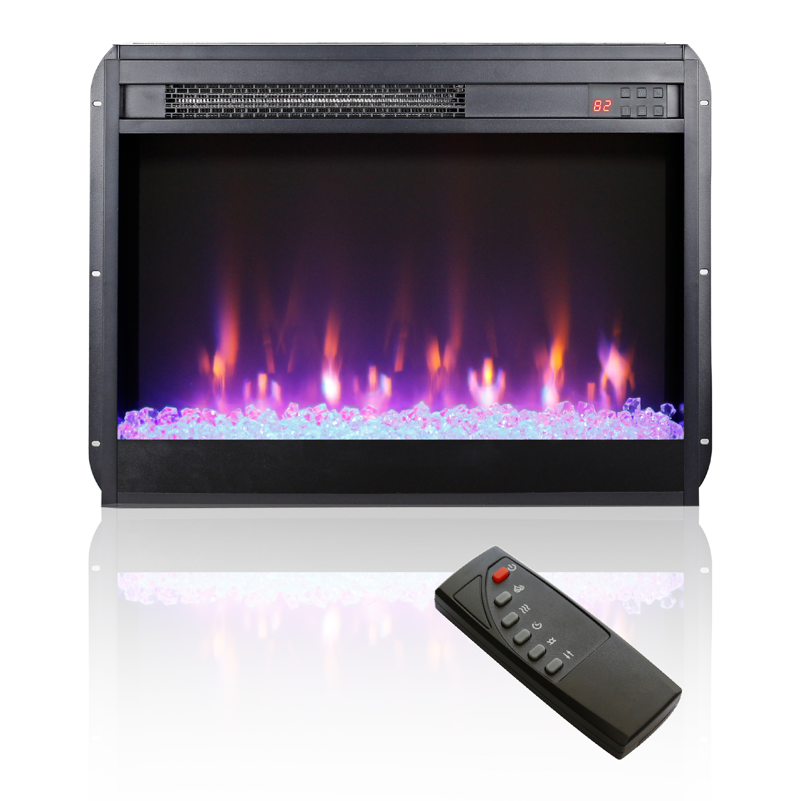 24 Inch Recessed Electric Fireplace 1400W Ultra Thin Fireplace Heater with Timer