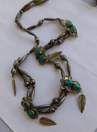 Vintage Southwest Halskette Ohrringe Armband Set Türkis Blau Alpaka - Bild 11 von 13