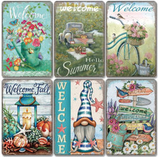 Welcome Flower Fleur Jardin Metal Plates Sign Wall Decor Home Bar Pub Decoration