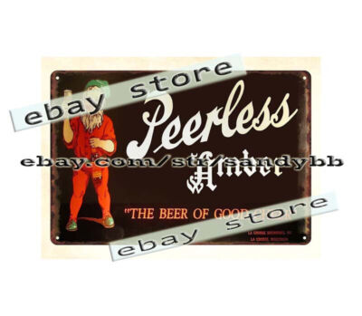 1930's PEERLESS AMBER beer ELF LACROSSE, WISCONSIN metal tin sign  bar decor