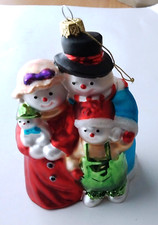 Adorable Christmas Ornament Snowman Family Mom Dad Boy Baby 6 Inch Blown Glass