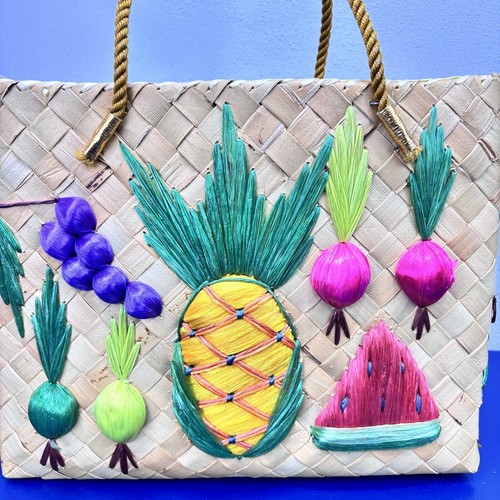 Basketweave Purse Tote by Cabana Philippines Pineapple Beach Summer Bag Lined - Picture 5 of 15
