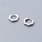 Minimalist Uisex Hexagon 925 Sterling Silver Small Huggie Hoop Earrings A1845