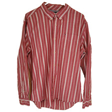 Tommy Hilfiger Button Up Shirt Red White Stripe Men's XL Casual Comfort