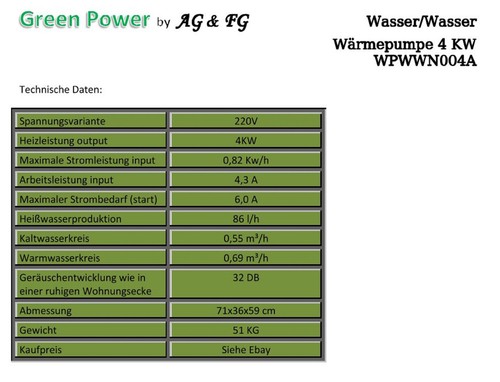 Sole / Wasser 4KW 60°C heizen; Wasser bis -20°C Wärmepumpe sehr effizient/leise - Bild 2 von 8