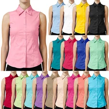 NE PEOPLE Womens Tailored Sleeveless Full Button Down Collared Shirt [NEWT15]