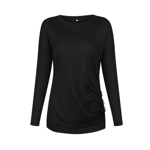 Womens Buttoned Side Long Sleeve Solid Color Tops Spring Autumn Tunic Top Shirt - Picture 20 of 39