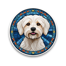 Cute Maltese Puppy Dog Faux Stained Glass Window Opaque Vinyl Sticker Decal