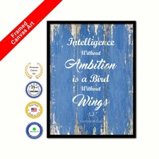 Intelligence Without Ambition Is A Bird Without Wings Blue Quote Framed Canvas